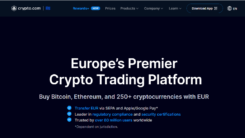 Bourse de crypto-monnaie Crypto.com à frais réduits.
