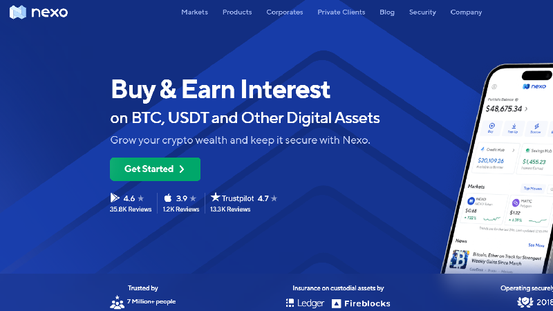 Bourse de crypto-monnaies Nexo à frais réduits.