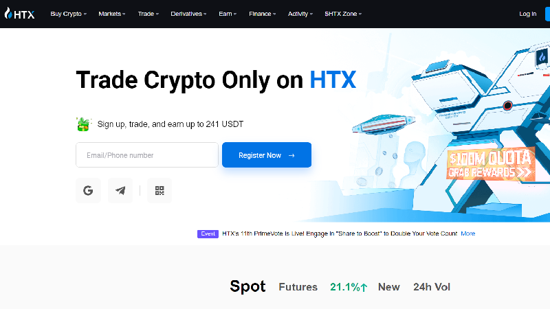 HTX Bourse de crypto-monnaie à frais réduits.