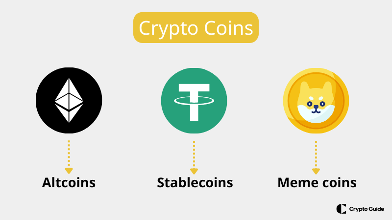 Diff&eacute;rentes cat&eacute;gories de crypto-monnaies.
