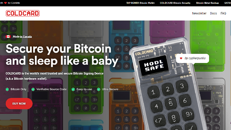 Portefeuille cryptographique anonyme ColdCard sans obligation d'identification.