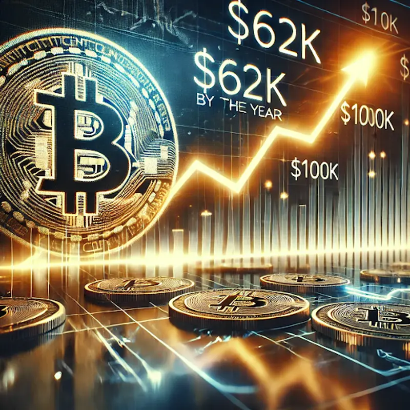 Graphique du bitcoin montrant l'envolée du cours à 62 000 dollars