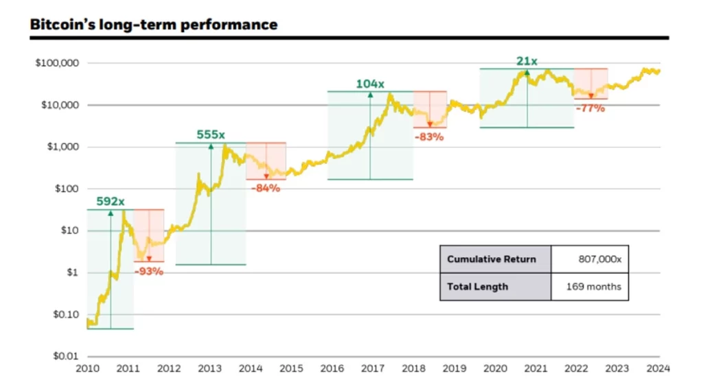 Performance &agrave; long terme du bitcoin
